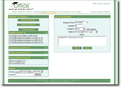 Tutor Office - New Expense